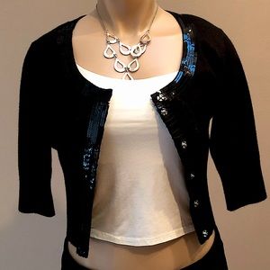 NWOT black sweater sequin ruffle detail